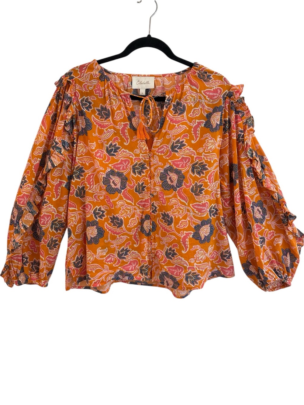 Cleobella Orange‎ Floral Tie-Front Peasant Blouse